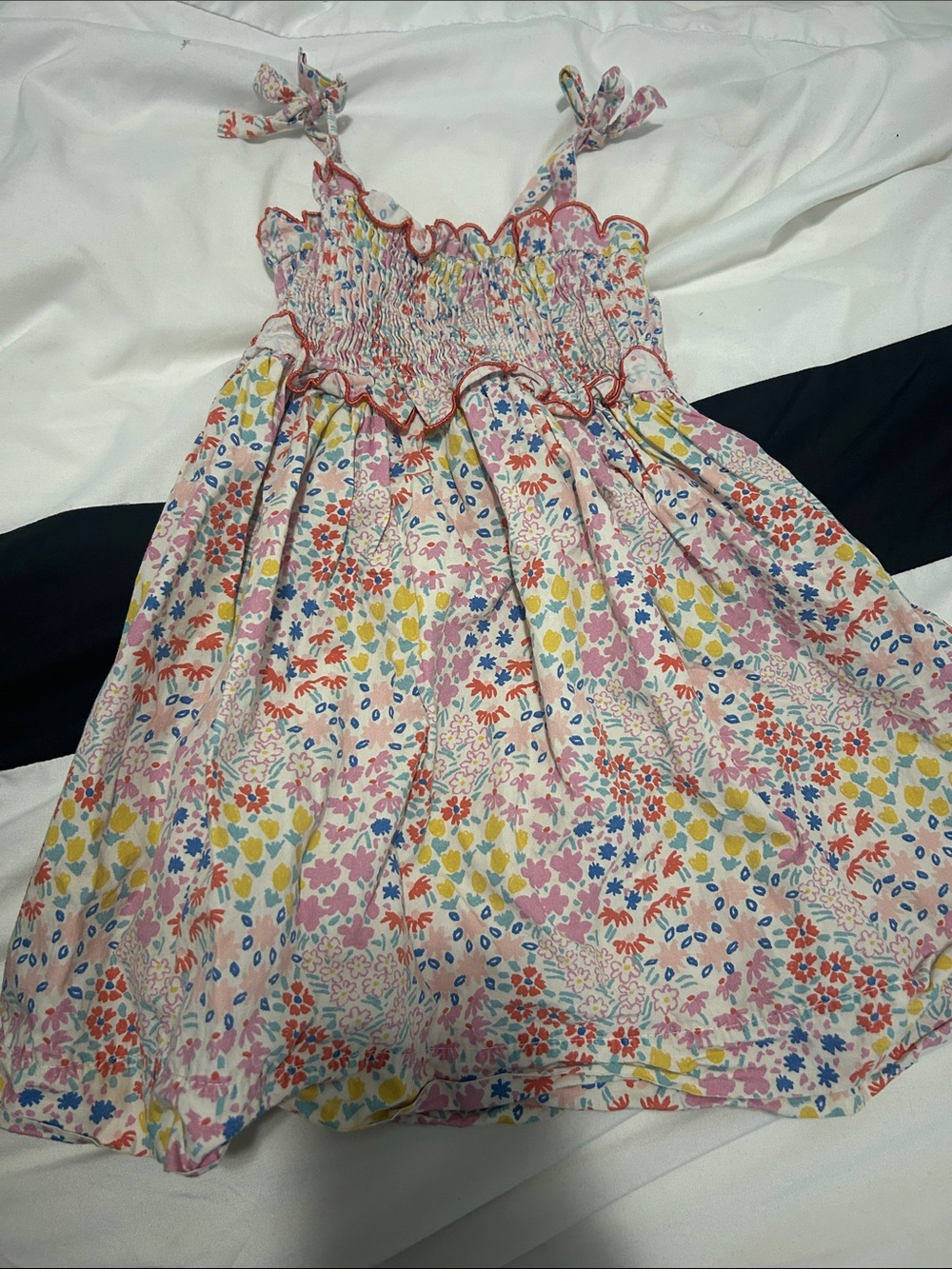 The new society Girls' Pink Multi Floral Smocked Sundress with Tie Straps size 4
